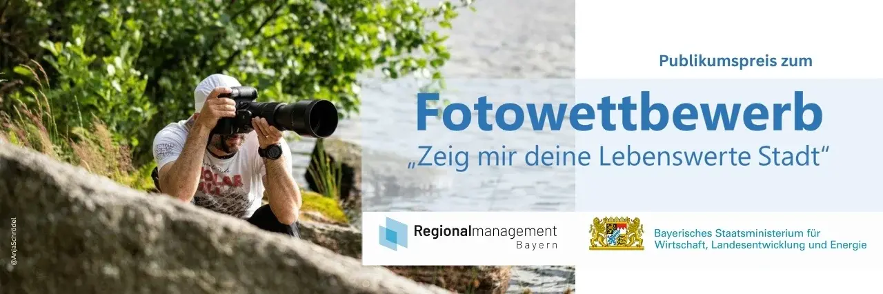 Banner mit Text und einem Bild mit Fotograf in der Natur